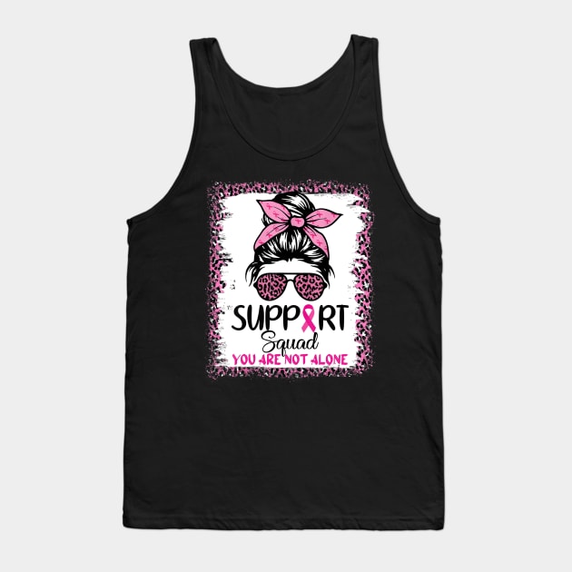 Support Squad Breast Cancer Awareness Messy Bun Leopard Pink Tank Top by everetto